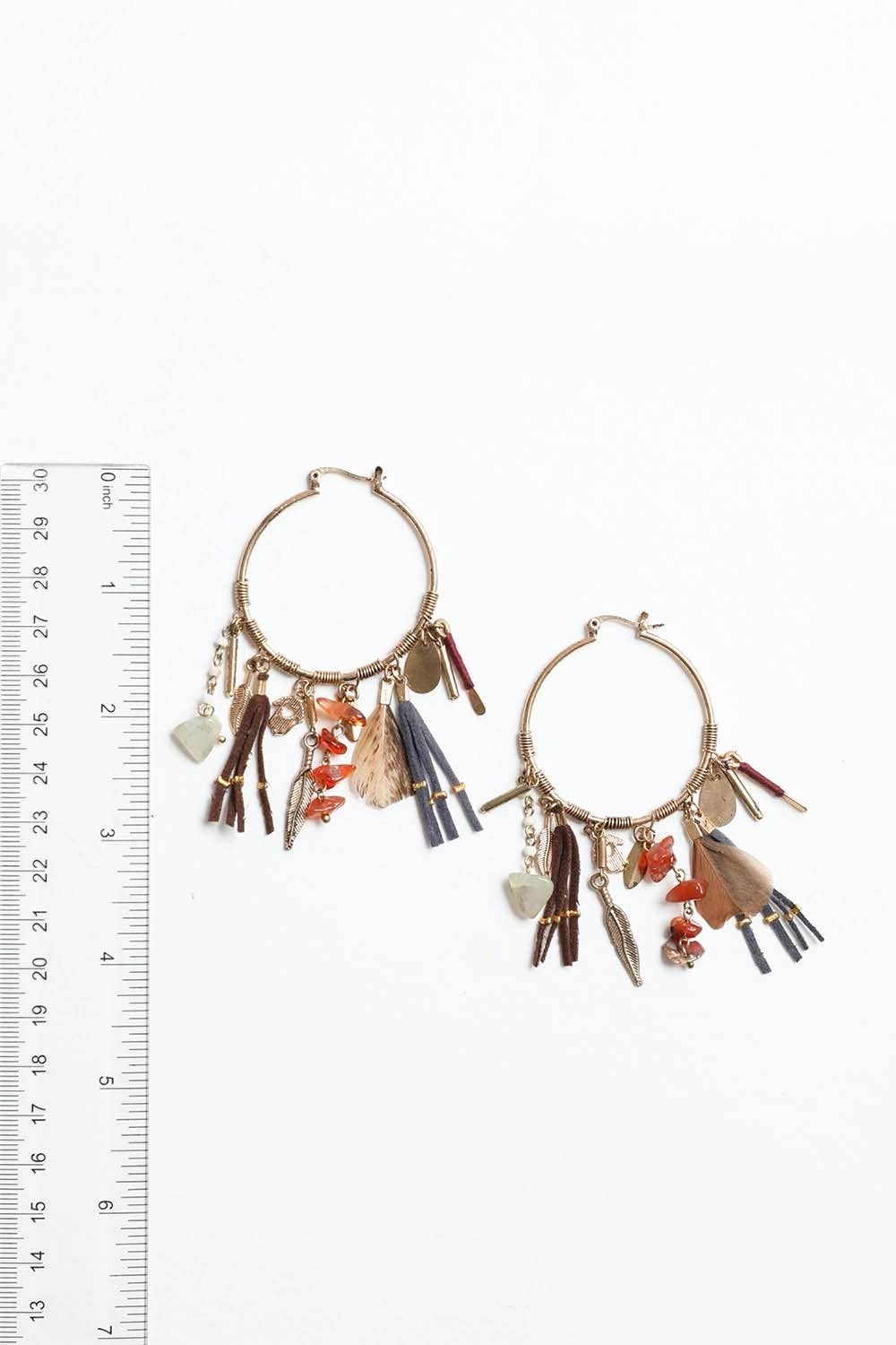 Carnelian & Jade Feather Fringe Hoop Earring