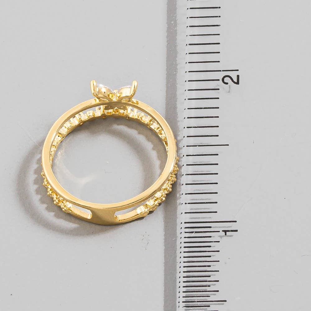 Two Row Gold Dipped Cz Butterfly Ring: G