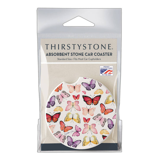 "Watercolor Butterflies" Absorbent Stone Car Coaster 1pk