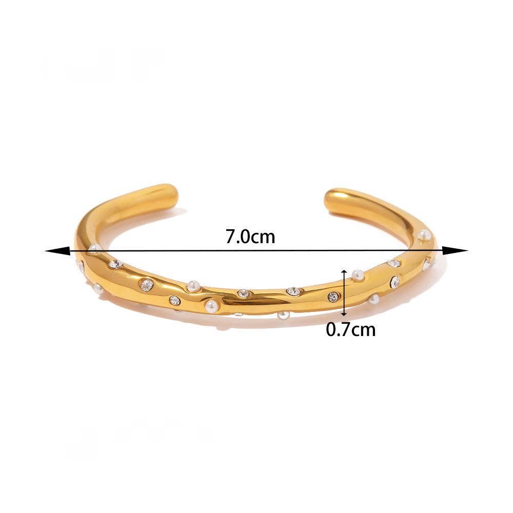 Zircon Pearl 18K Gold Plated Stainless Steel Bangle - FGS