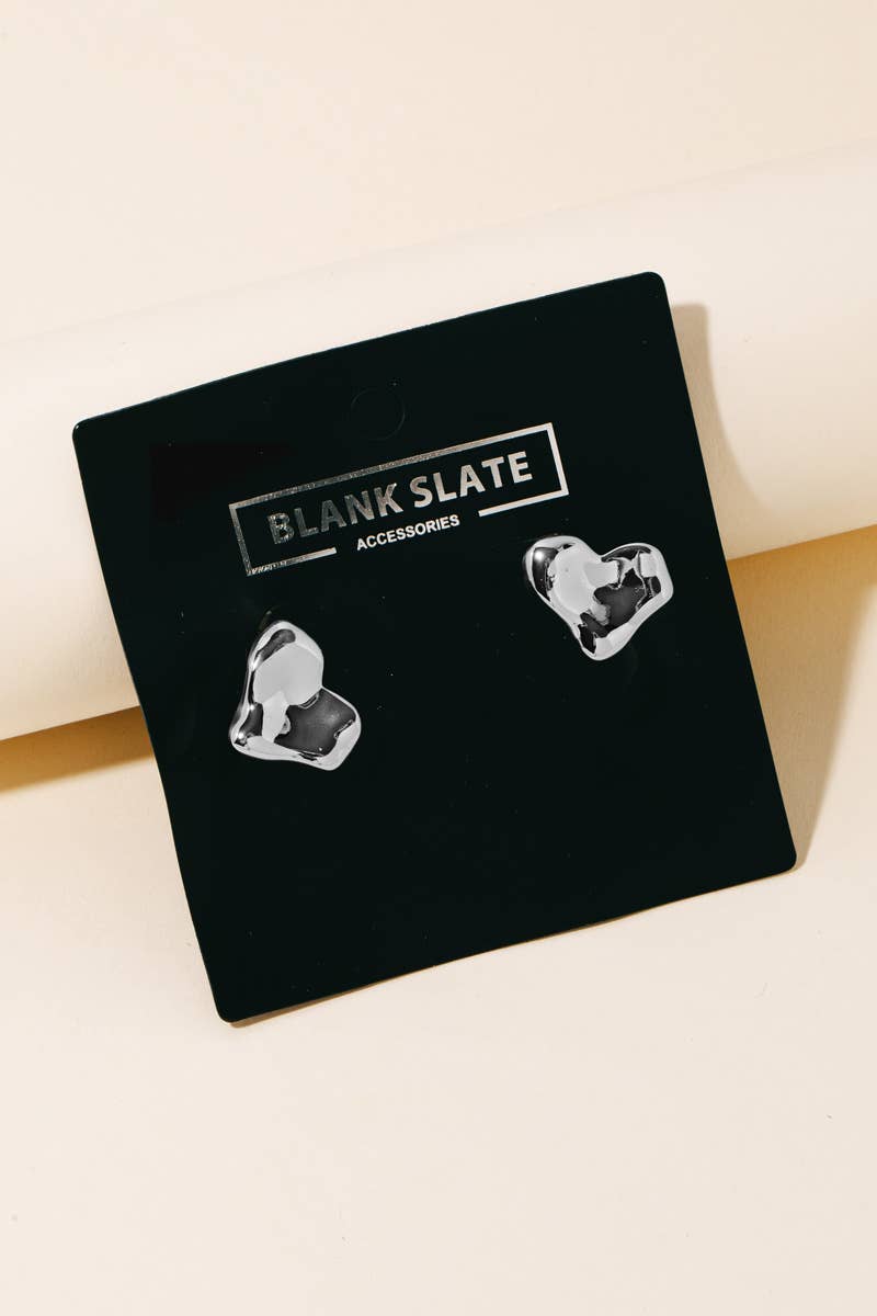 Gold Dipped Warped Heart Stud Earrings: G