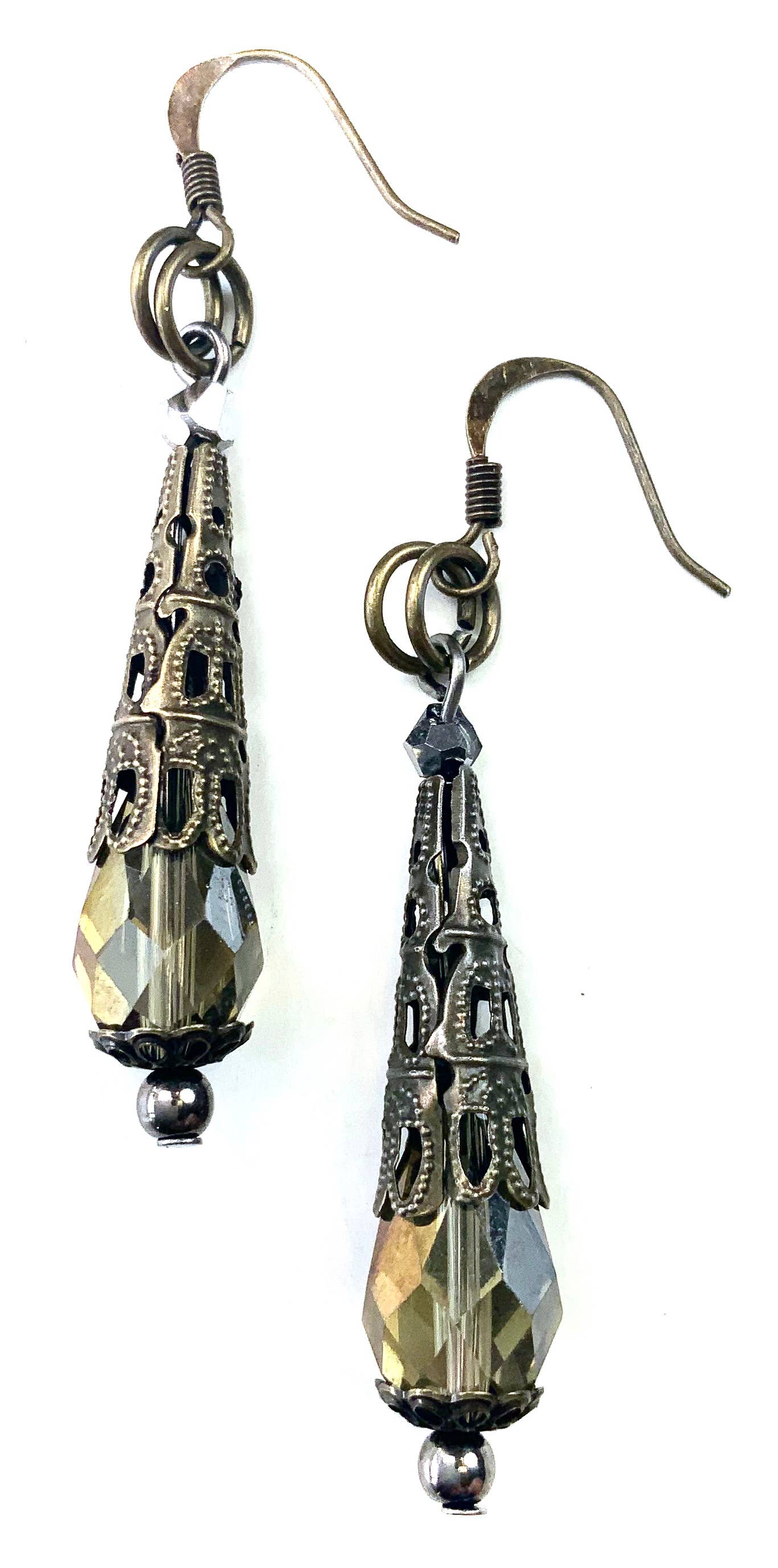 ER-Glass Tear with Filigree Cap Dangle Earrings on Wire