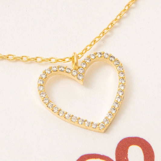 Gold Dipped Outline Cz Pave Heart Pendant Necklace: GDCRY
