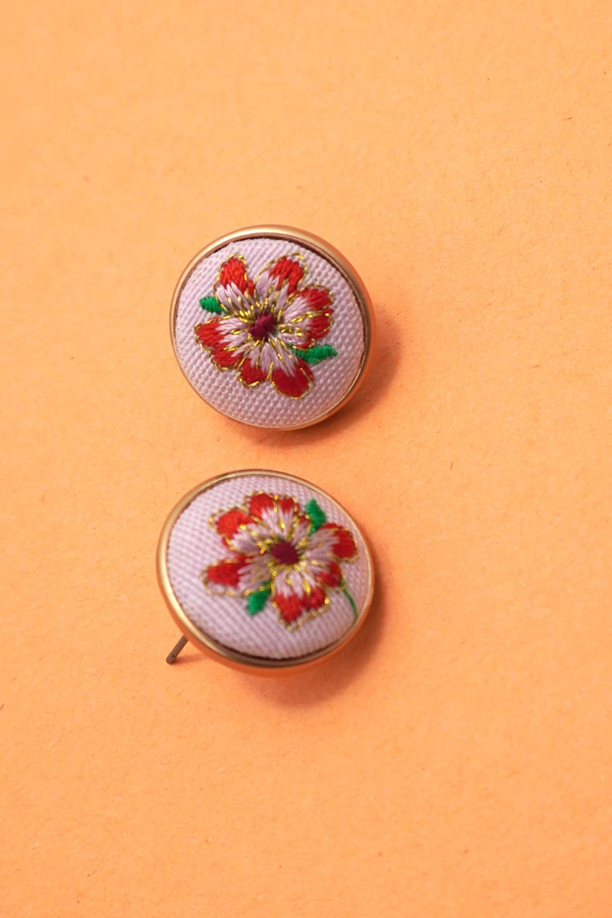 EMBROIDERY FLORAL GOLD EDGE STUD EARRINGS