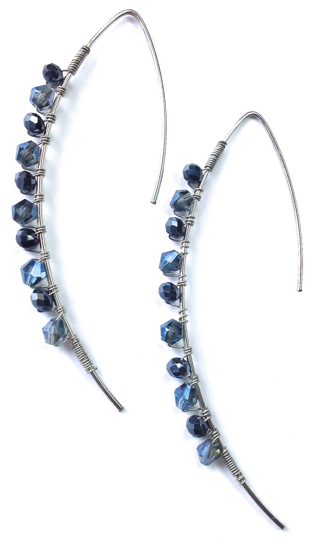 ER-Long Open Wire with Wrapped Beads Dangle Earrings
