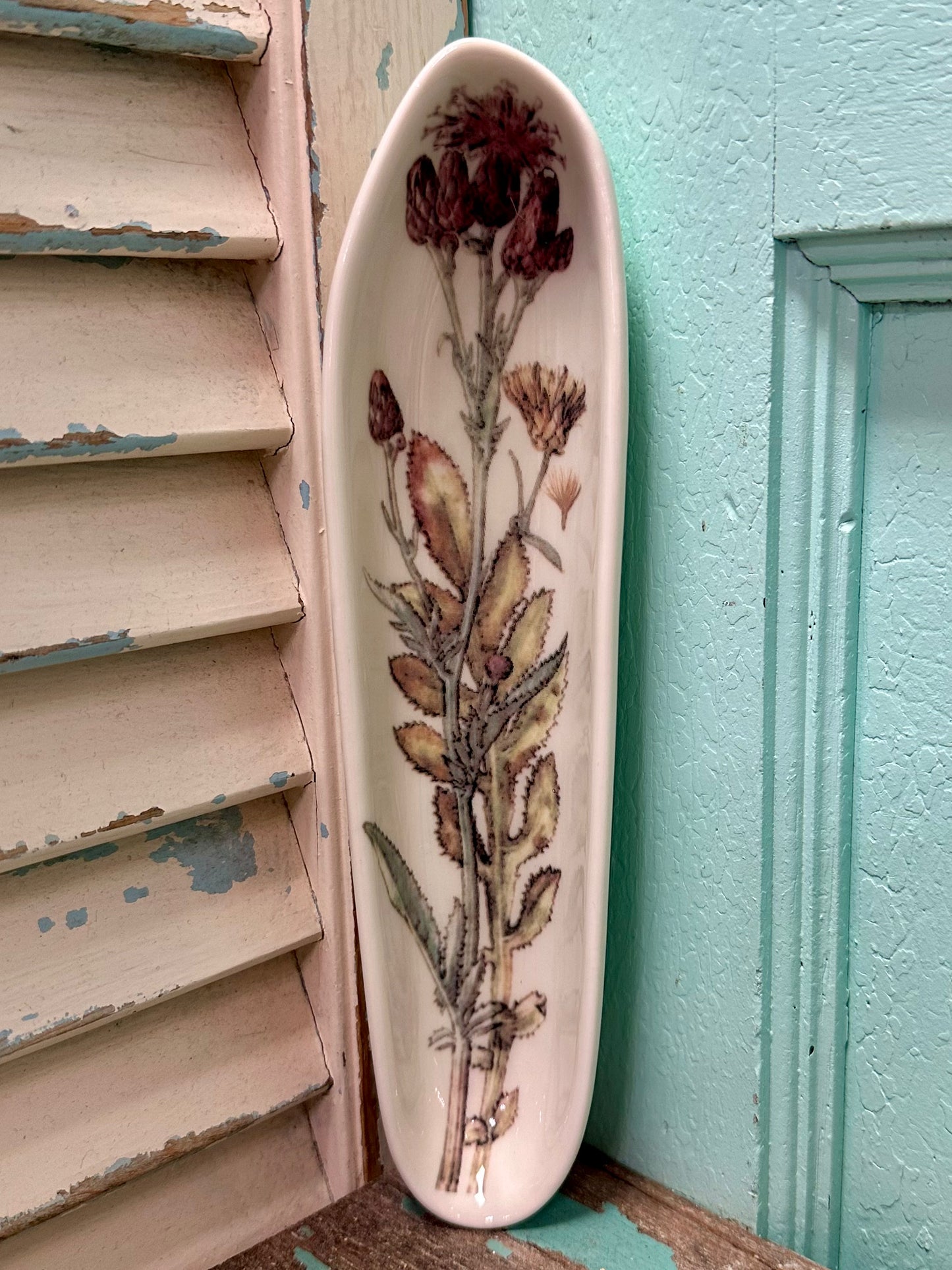 Stoneware Skinny Floral Trinket Dish, 2 Styles