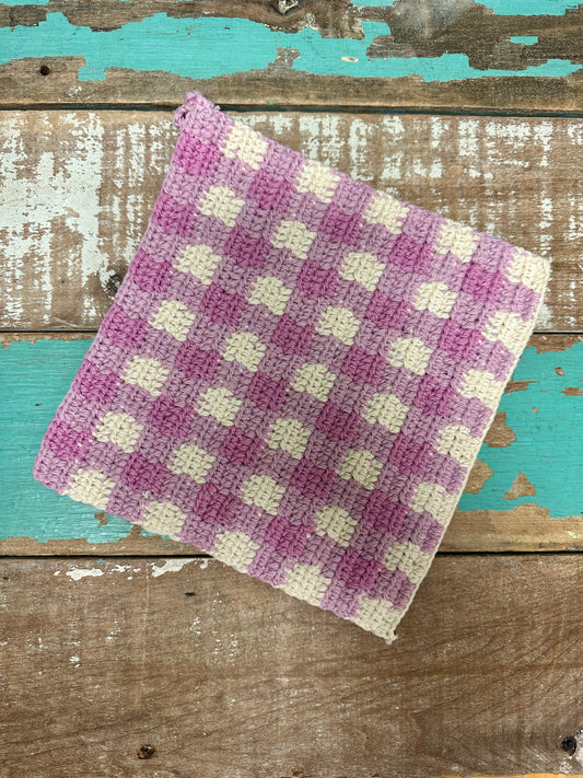 Cotton Crocheted Pot Holder with Check Pattern, 4 Styles