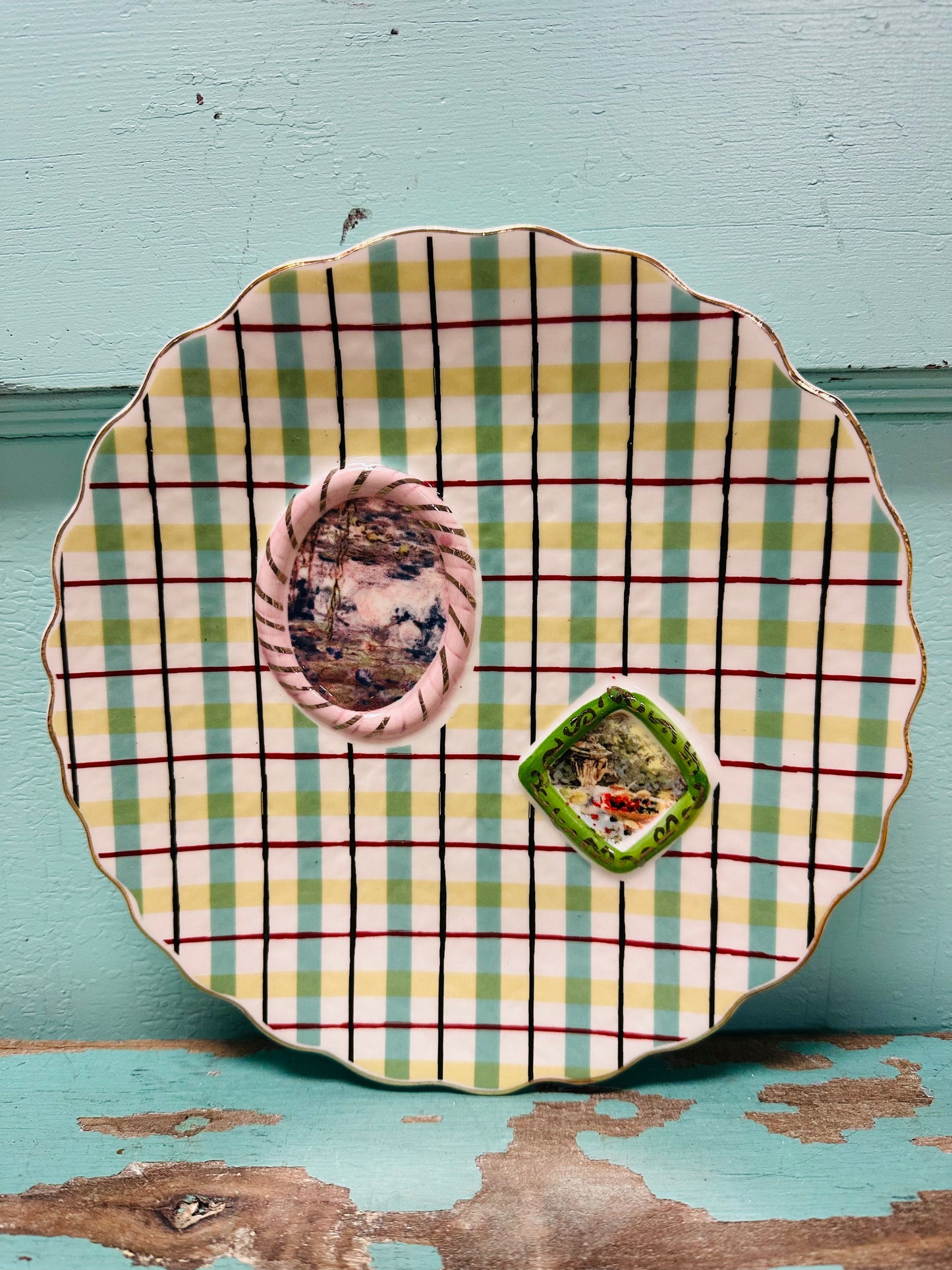 Embossed Hand-Painted Stoneware Plate, 4 Styles