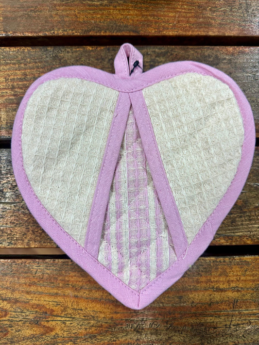 Cotton Quilted Waffle Weave Heart Shaped Pot Holder with Stripes, 3 Styles