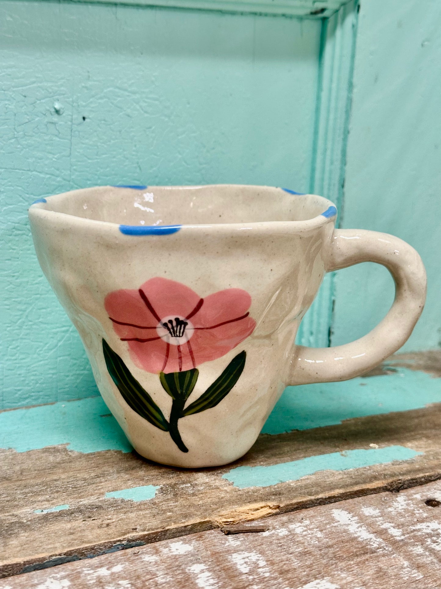 10 oz. Boho Hand-Painted Stoneware Mug with Flower Image, 4 Styles