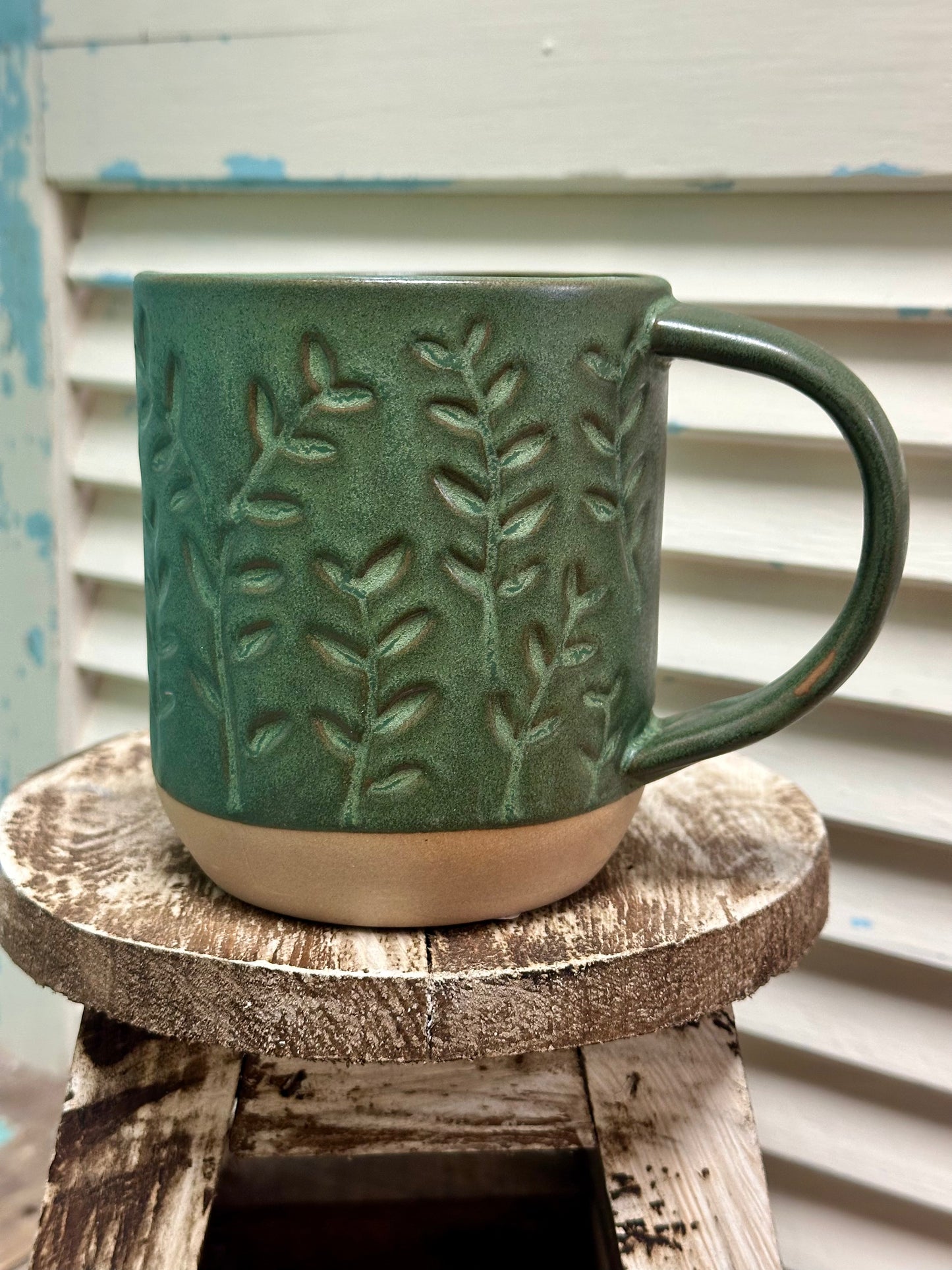 16 oz. Debossed Green Stoneware Mug, 2 Styles