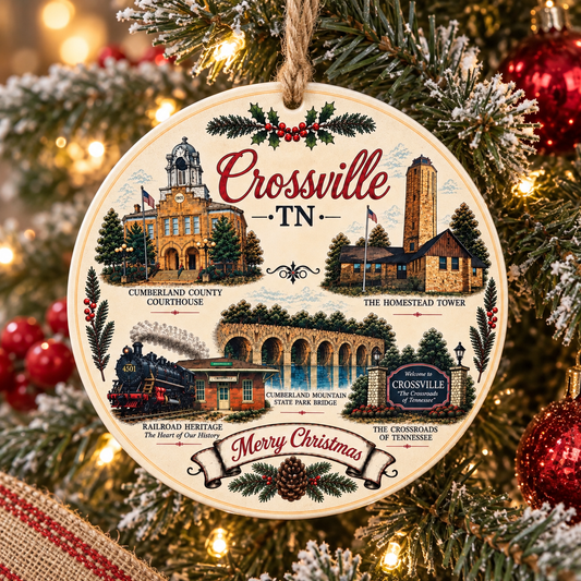 10" Metal Crossville Ornament Cream