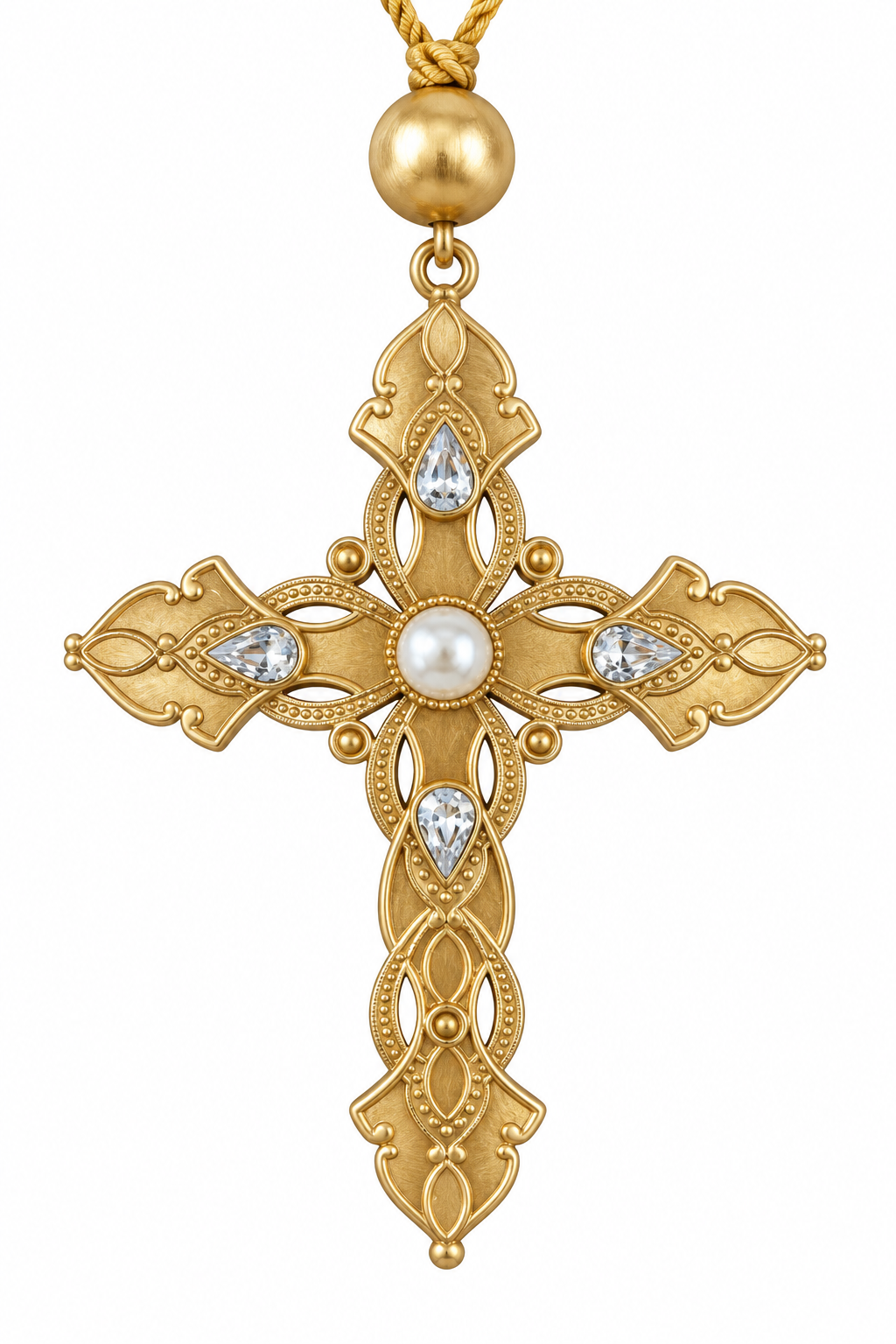 4.5" Gold Cross Ornament with Pearl