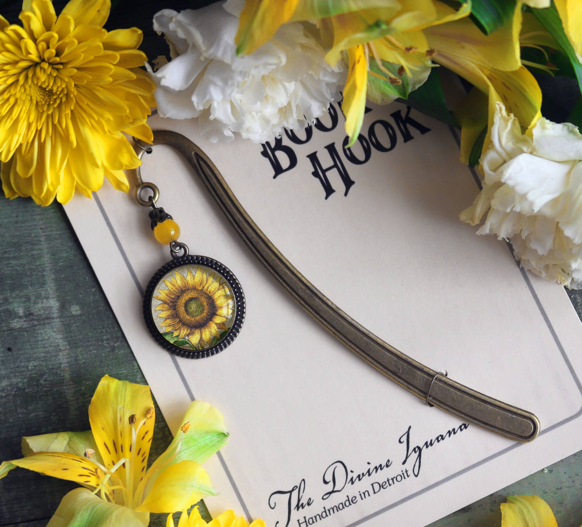 Summer Sunflower Bronze and Glass Bookmark