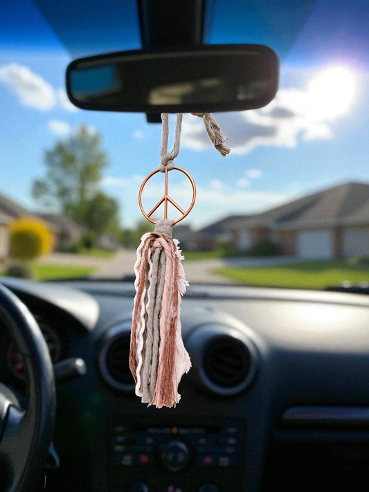 Peace Sign Car Charm | Retro Accessories: Mustard