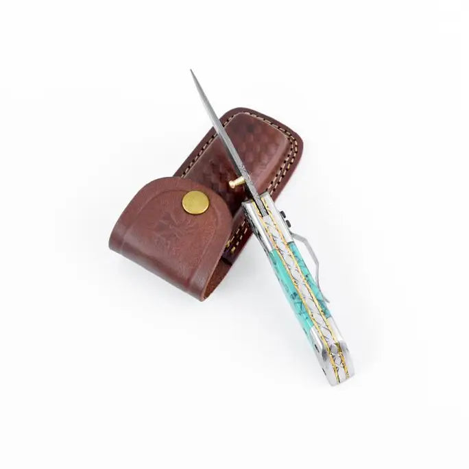 Azureglide Tanto Series Damascus Steel Turquoise (Resin)