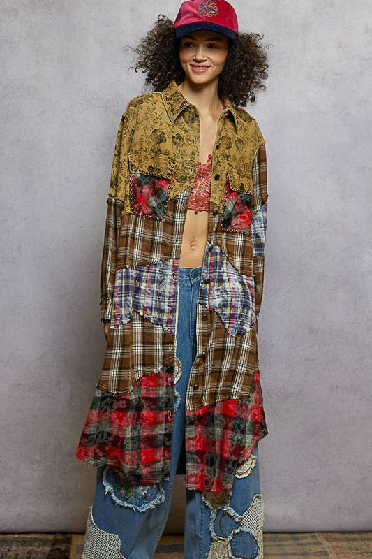 Long patchwork maxi jacket