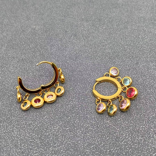 Round CZ Fringe 18K Gold Plated S.Steel Huggie Earrings -FGS