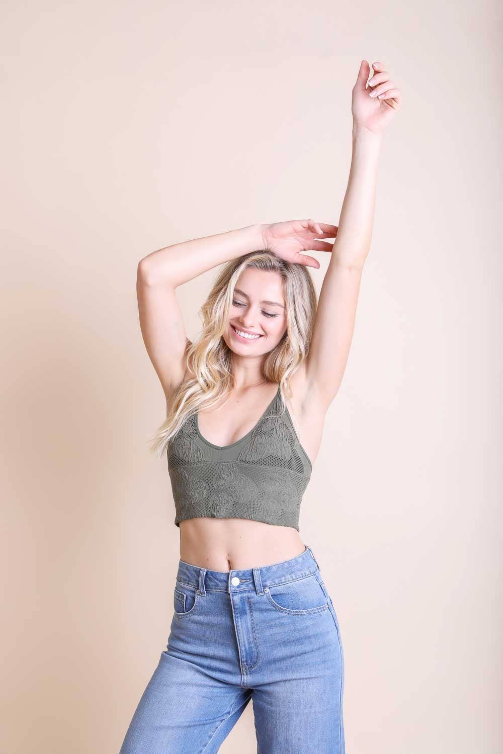 Seamless Padded V Neck Brami π: Olive