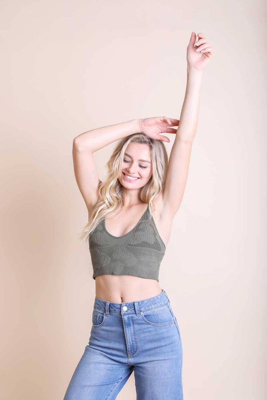 Seamless Padded V Neck Brami 🎀: Olive