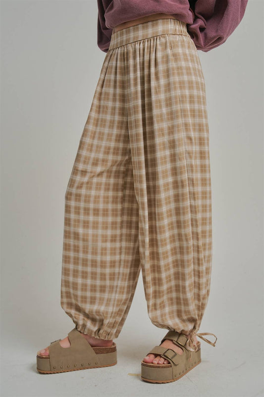 PLAID CHECKERED WIDE LEG BALLOON PANTS