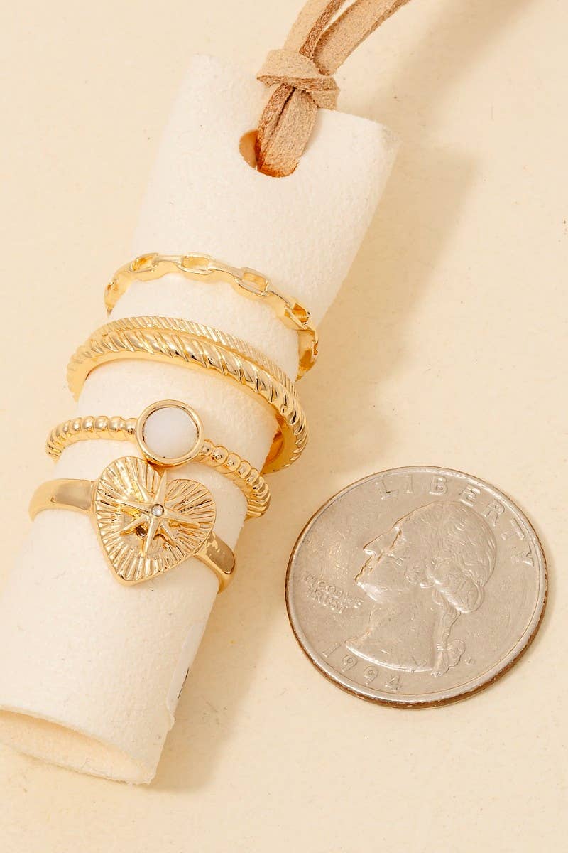 5Pc Mixed Size Heart Band Rings Set: GDCRM