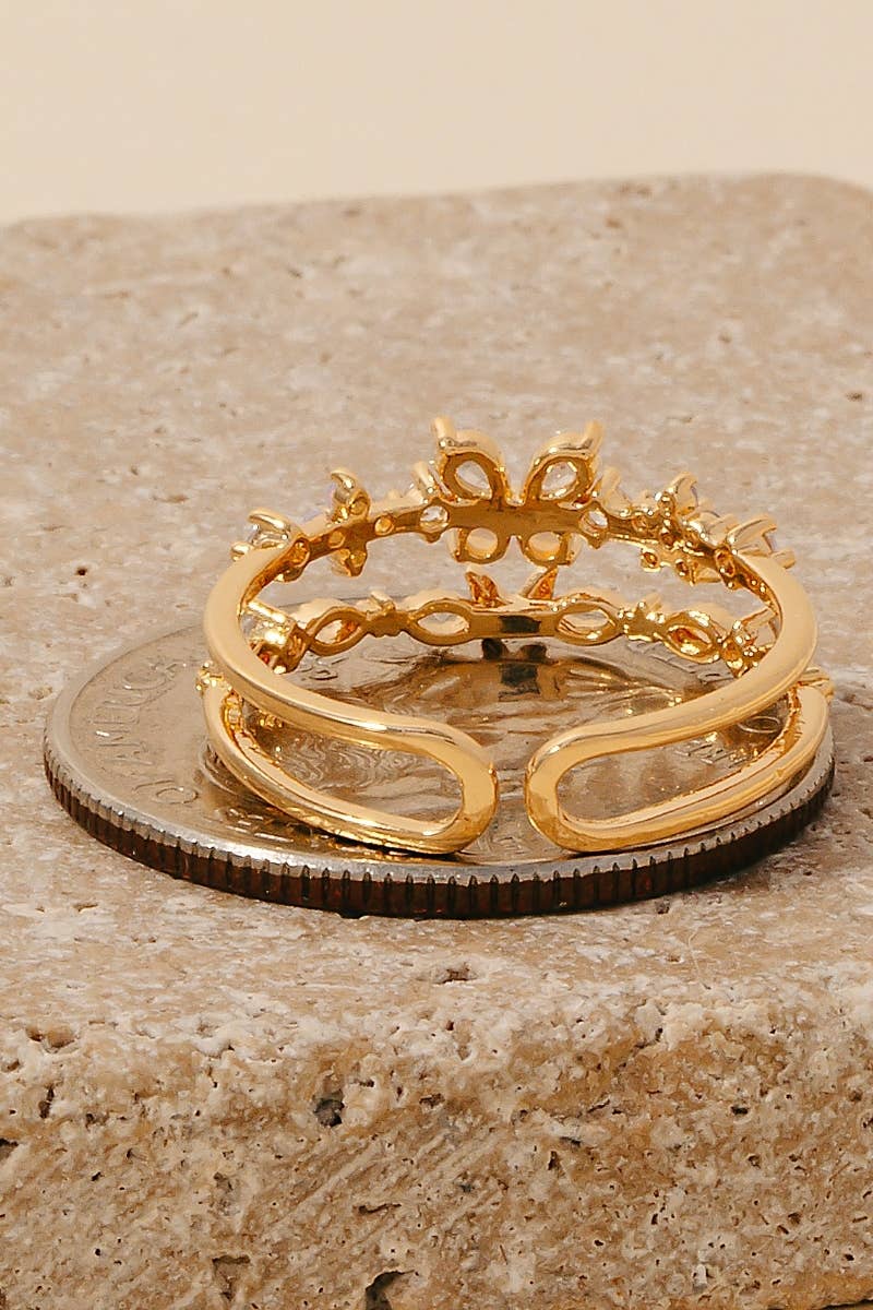 Cz Butterflies And Flowers Layered Open Band Ring: S