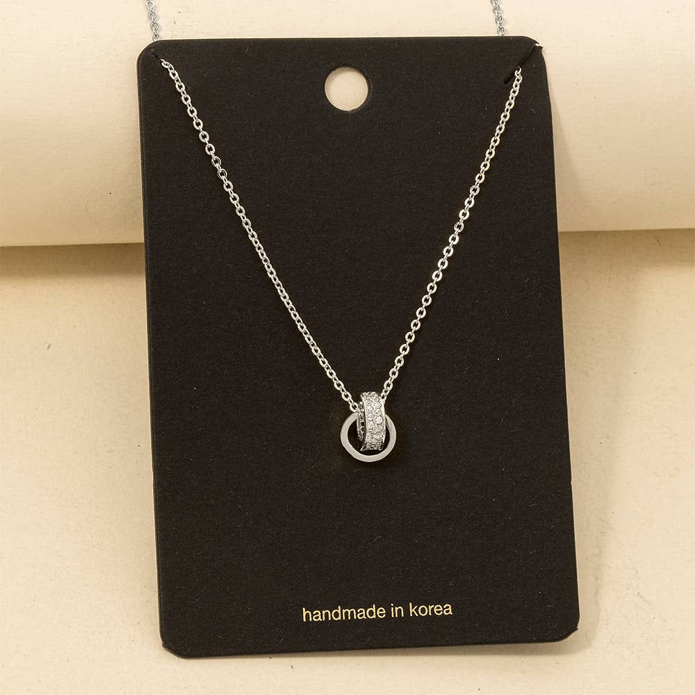 Cz Double Ring Link Pendant Necklace: G