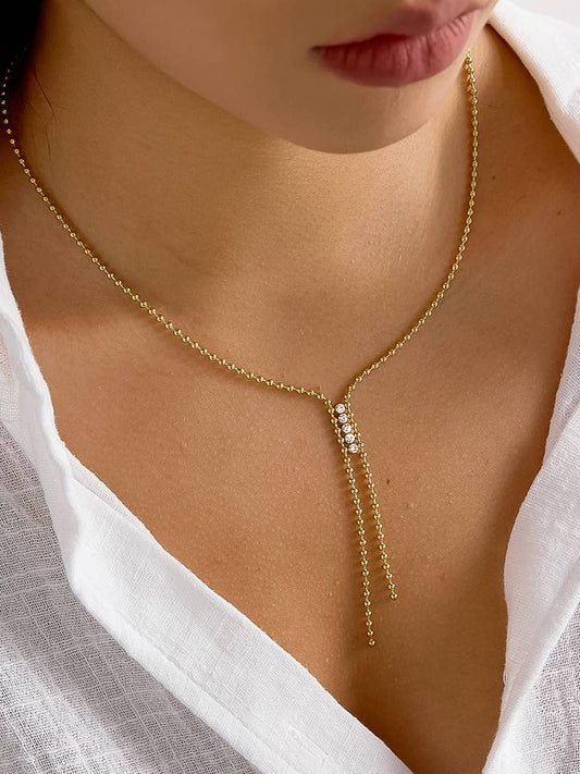 Zephine 18K Gold Non-Tarnish CZ Lariat Necklace: Yellow Gold