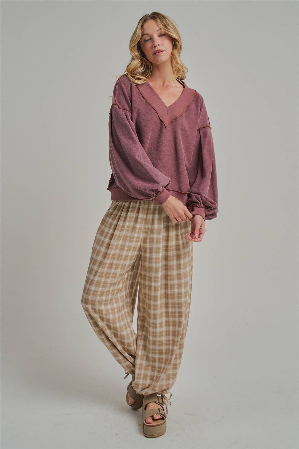 PLAID CHECKERED WIDE LEG BALLOON PANTS