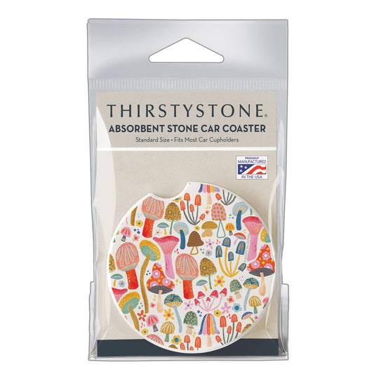 "Retro Shrooms" Absorbent Stone Car Coaster 1pk