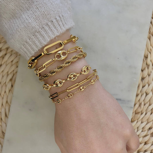 18k Gold Filled Mariner Coffee Bean Link Chain Bracelet