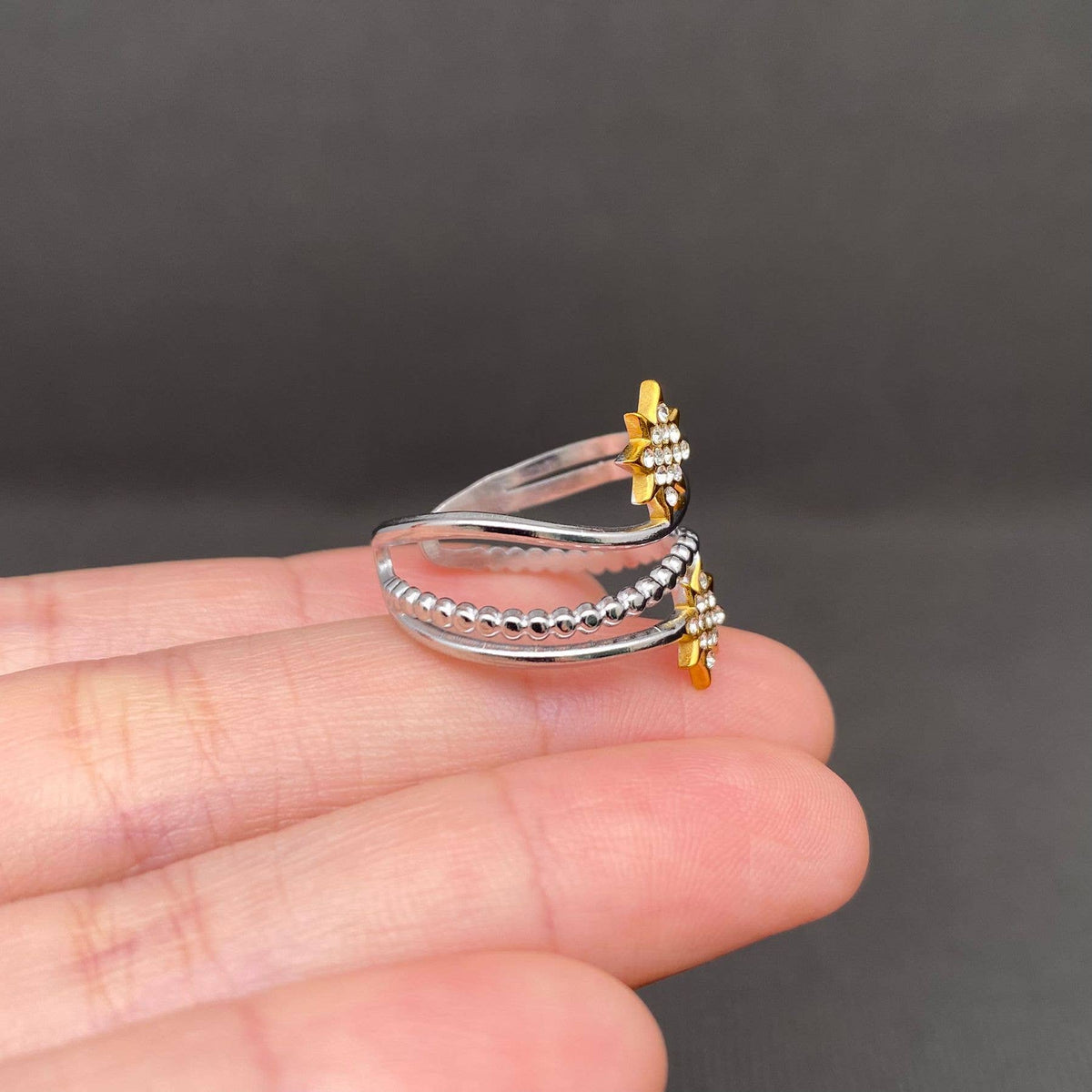 CZ inlaid Star Two-tone 18K Gold Plated S.Steel Ring - FGS/MS