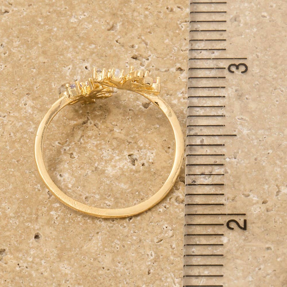Gold Dipped Butterfly And Flower Cz Ring: G