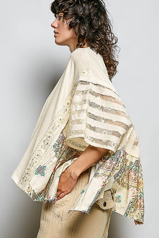 Artisan Rose Appliqué Patchwork Knit Top