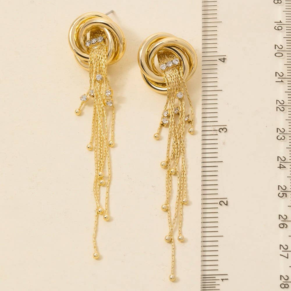 Gold Dipped Knot And Long Chain Fringe Stud Earrings: GOLD