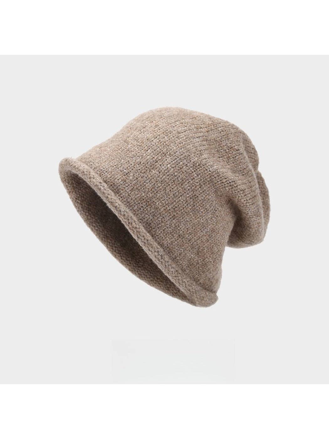 Haila - Winter Women's Rolled Brim Knitted Beanie: Khaki
