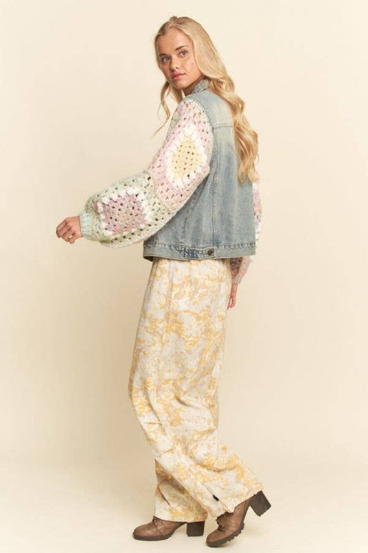 FUZZY FLOWER CROCHET PATCHWORK FRONT JACKET