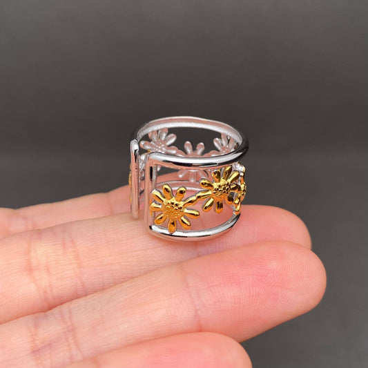 Two Tone Sunflower 18K Gold Plated Stainless Steel Ring -FGS