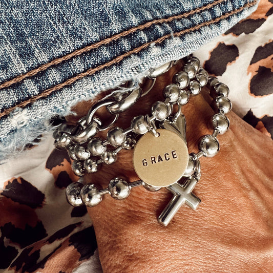 Hand Stamped Coin Bracelet - GRACE: 7"