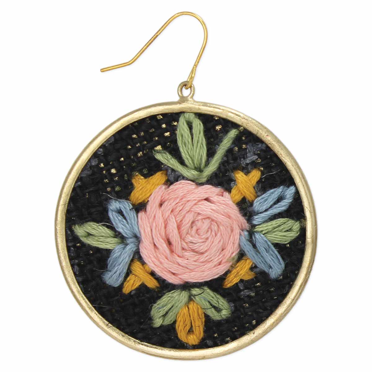 Black Floral Cross Stitch Gold Earrings