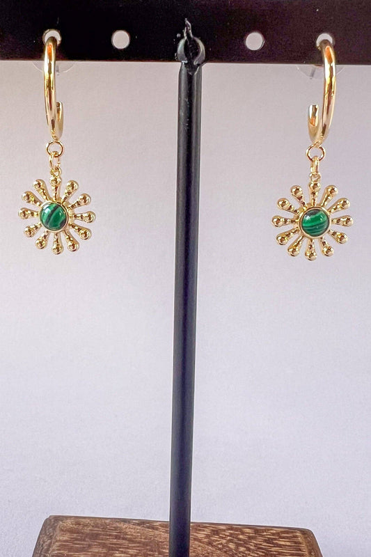 Flower Gem Hoop Earrings Green EG2