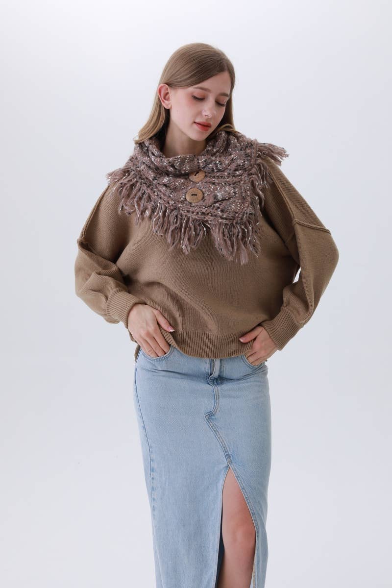 Textured Cocoon Infinity Scarf–Organic Coconut Button Detail: Mocha