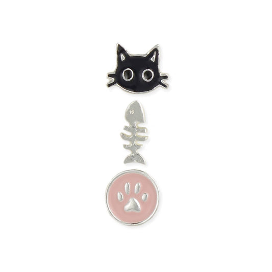Set of 3 Enamel Cat Theme Post Earrings