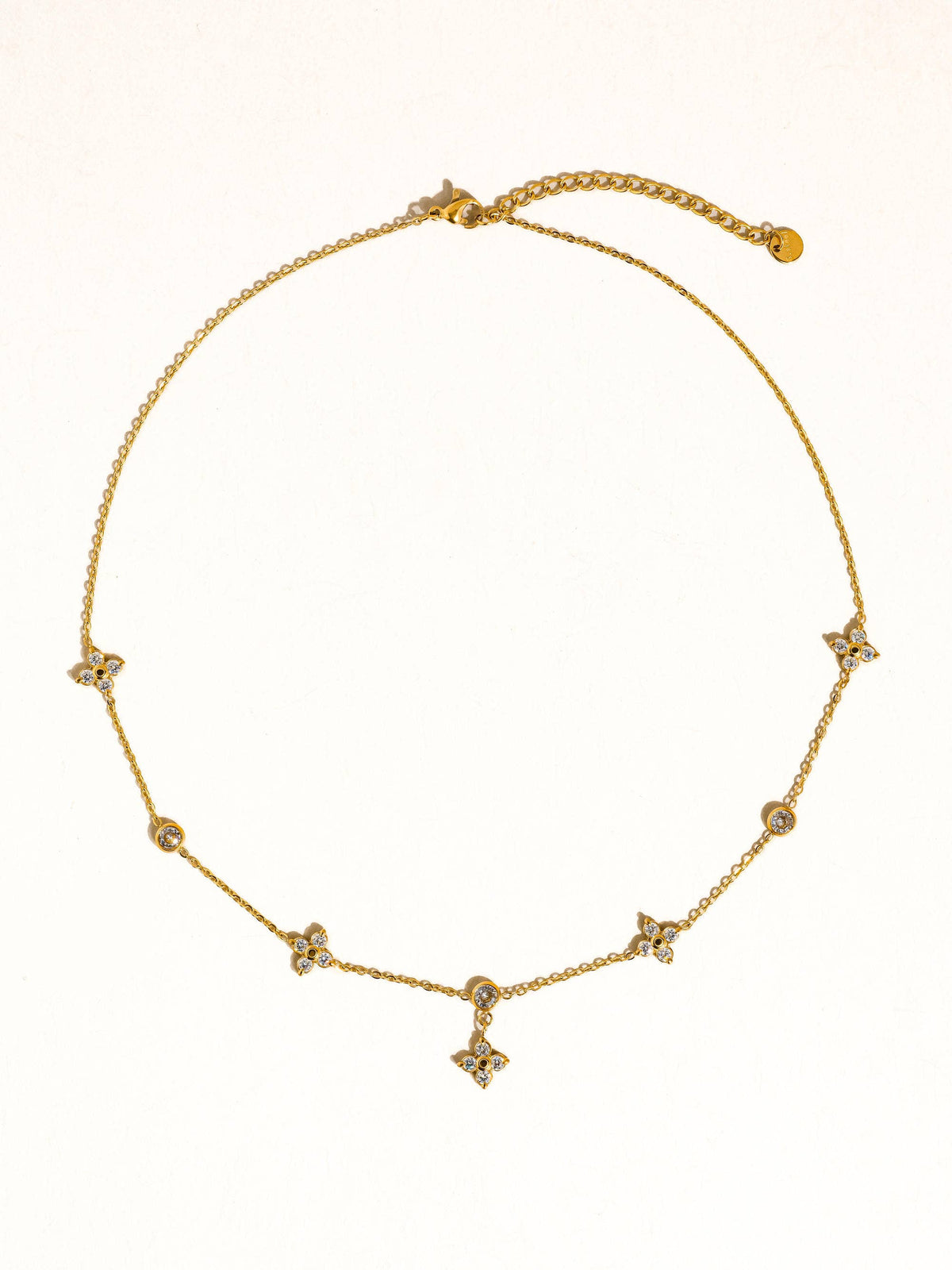 Aveline 18K Gold Non-Tarnish CZ Floral Chain Necklace: Yellow Gold