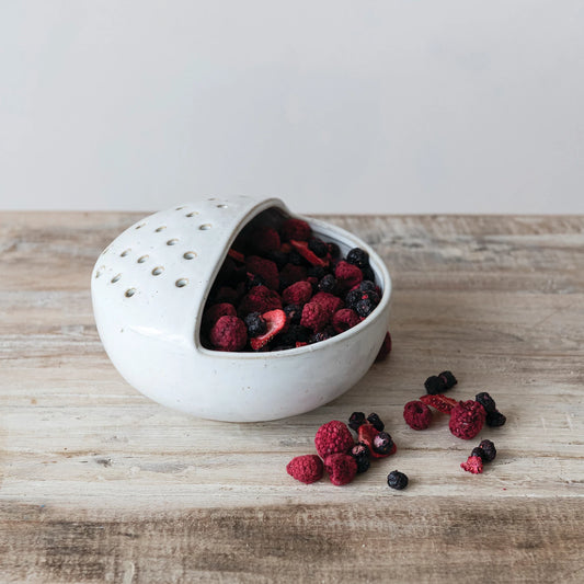 Stoneware Strainer Bowl, White