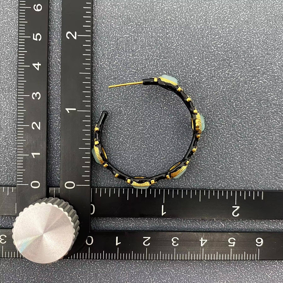 Green Aventurine Black Enamel 18K Gold Plated Hoop Earrings