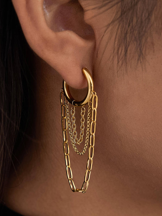 Vianne 18K Gold Non-Tarnish Multi Chain Drop Earrings: Yellow Gold