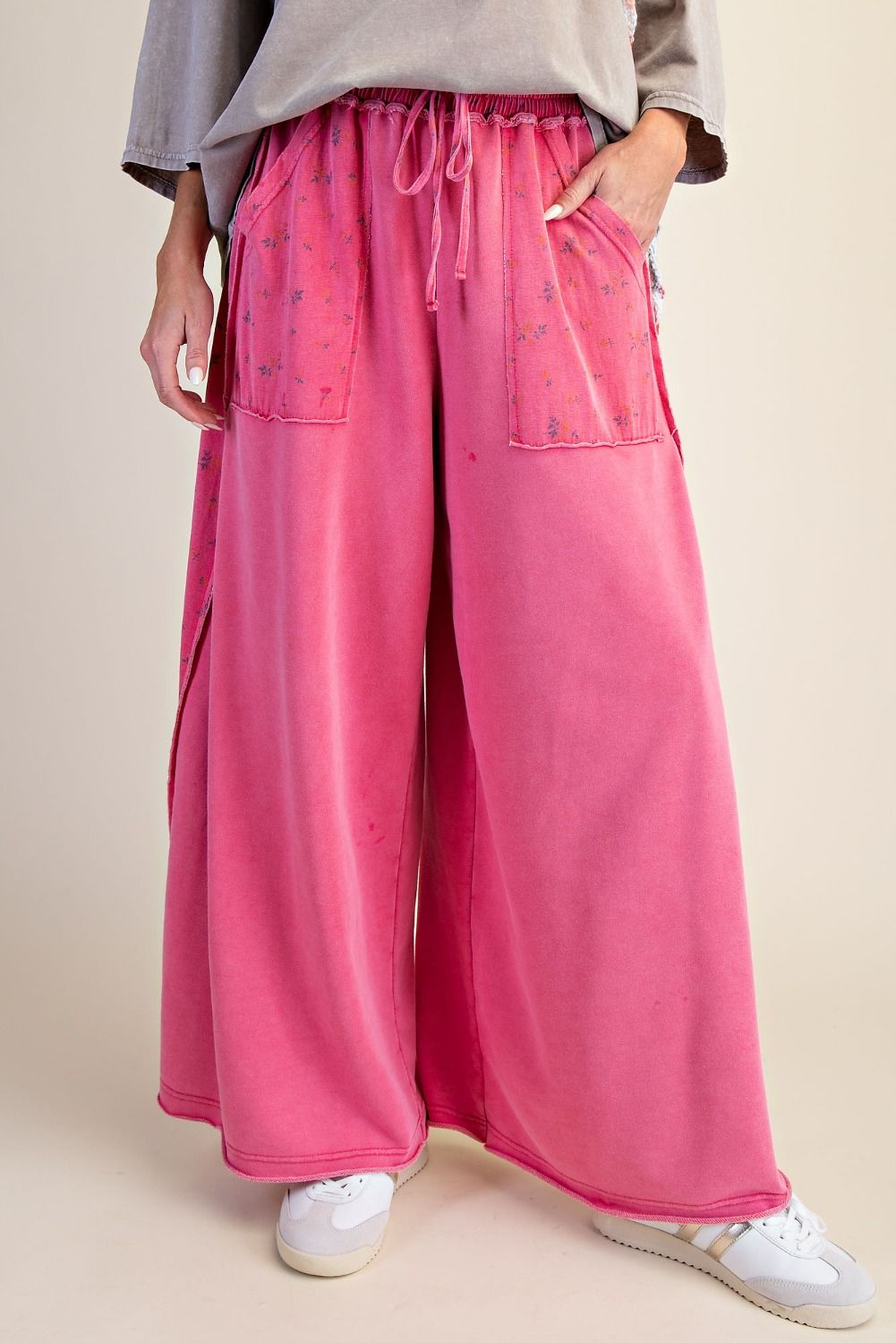 FLORAL PRINT WASHED TERRY PALAZZO PANTS