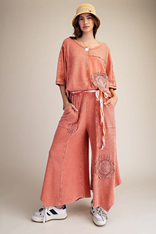 CROCHET PATCH DETAILING WASHED THERMAL TOP-2 COLORS